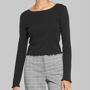 Black Crop Tee Shirt with Long Sleeves